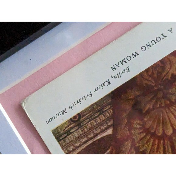 Small Art Head of a Young Woman Vintage Post Card Framed & Matted Dress Hat 1920 - Picture 4 of 7